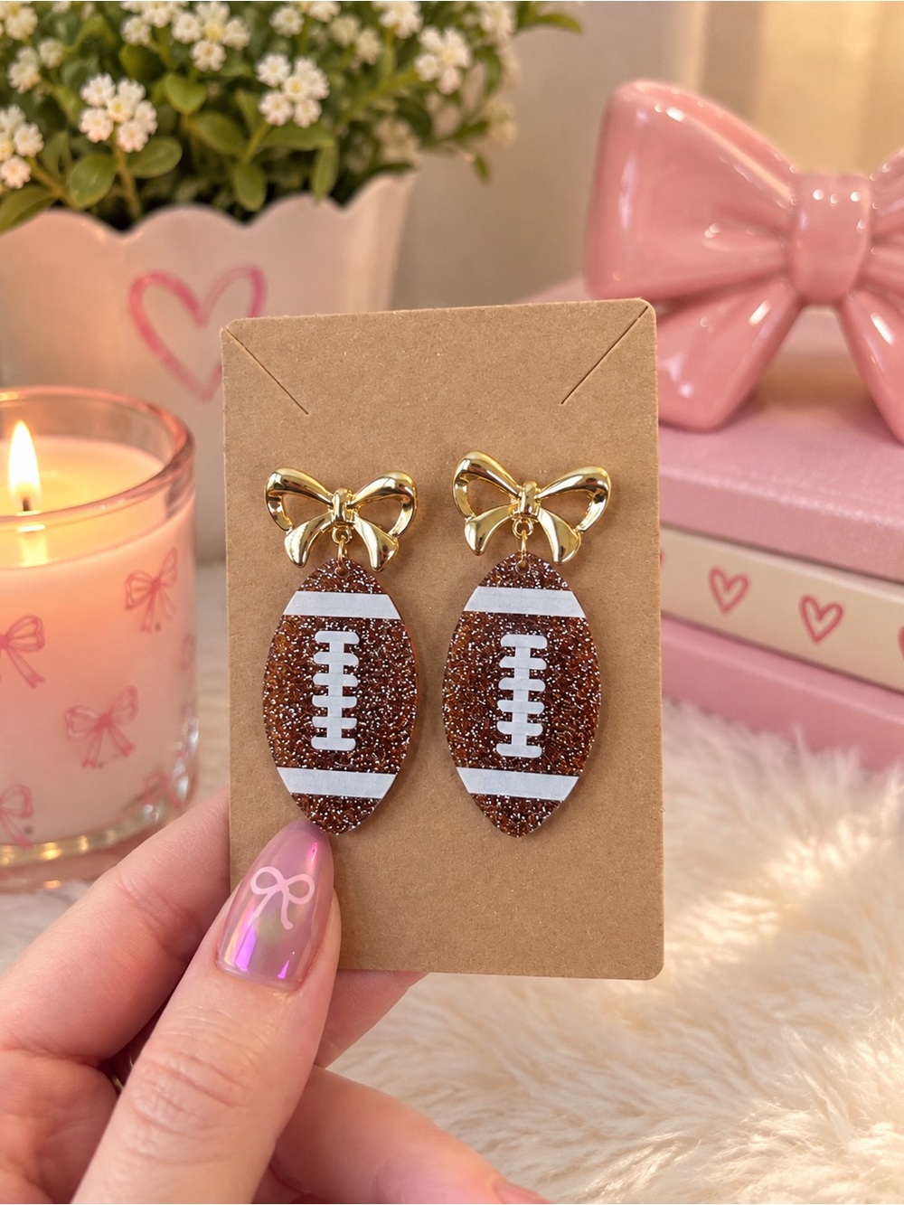 Football 🏈 earrings with bows 🎀